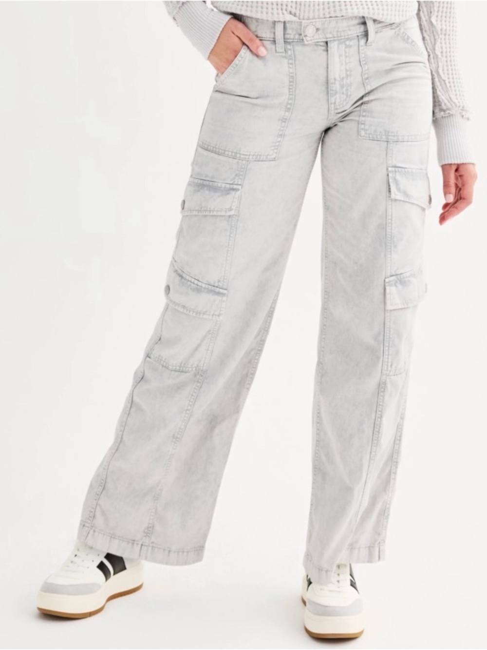 Sonoma Light Gray Cargo Wide-Leg Jeans